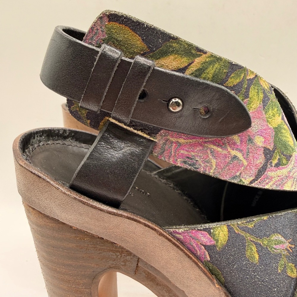 Rag & Bone Sloane Floral Platform Sandals Block Heel Black Pink Size 37 US 7 - Picture 2 of 10